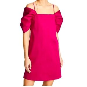 Theory Draped Puff Sleeve Shift Dress In Fuchsia
